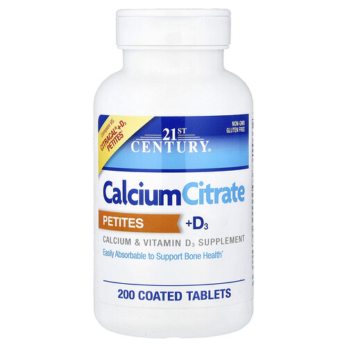 21st Century, Calcium Citrate Petites + D3, 200 Coated Tablets