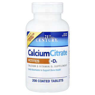 21st Century, Calcium Citrate Petites + D3, 200 Coated Tablets