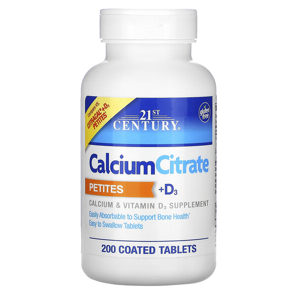 21st Century‏, Calcium Citrate Petites + D3, 200 Coated Tablets