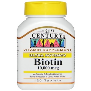 21st Century, Биотин, 10,000 мкг, 120 таблеток