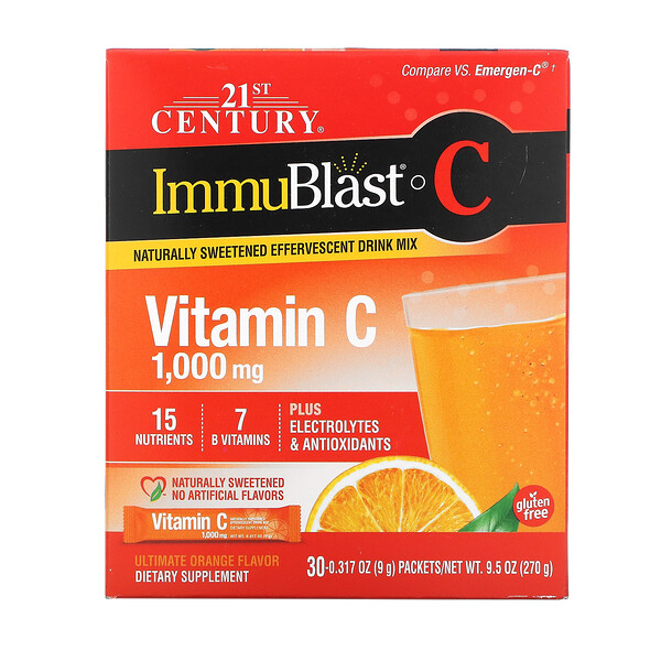 ImmuBlast-C، فيتامين جـ، مزيج شراب فوّار، بطعم البرتقال الرائع، 1000 ملجم، 30 كيسًا، 0.317 أونصة (9 جم) لكل كيس