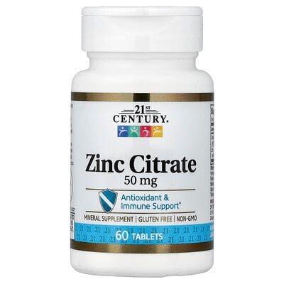 21st Century, Citrato de zinc, 50 mg, 60 comprimidos
