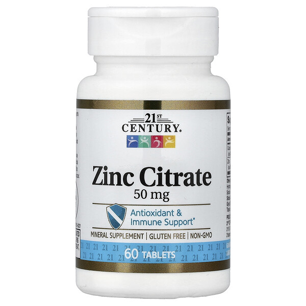 21st Century Zinc Citrate, 50 mg, 60 Tablets