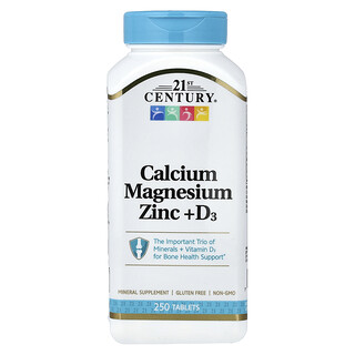 21st Century, Calcio, magnesio y zinc más vitamina D3, 250 comprimidos