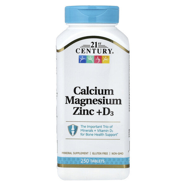 21st Century Calcium Magnesium Zinc + D3, 250 Tablets