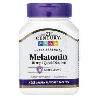 21st Century, Melatonin, gyorsan oldódó, cseresznye, 10 mg, 360 tabletta
