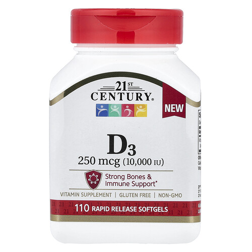 21st Century Vitamin D3, 250 mcg (10,000 IU), 110 Rapid Release Softgels