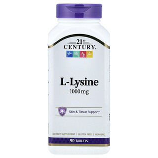21st Century, L-lysiini, 1 000 mg, 90 tablettia