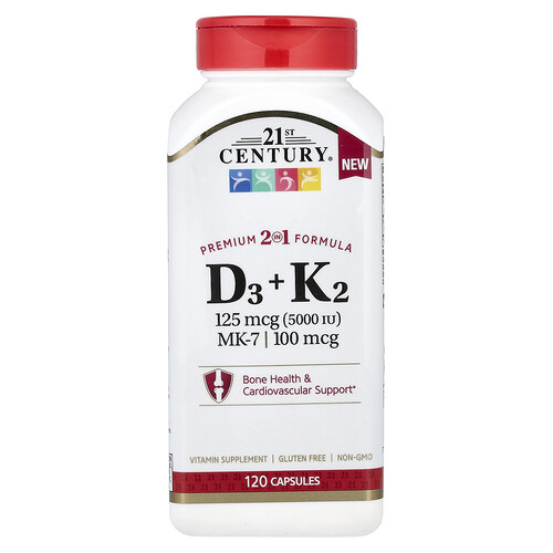 21st Century, D3 + K2, 120 Capsules