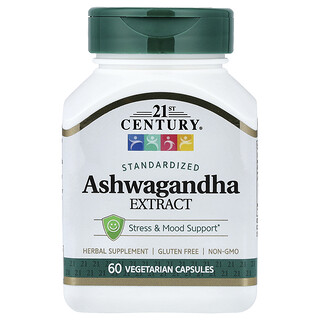 21st Century, Ekstrak Ashwagandha, Dipiawaikan, 60 Kapsul Vegetarian (500 mg setiap Kapsul)