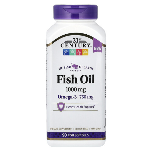 21st Century, Omega-90 Fish Oil, Omega-3-Fischöl, 1.000 mg, 90 Fischgelatine-Weichkapseln