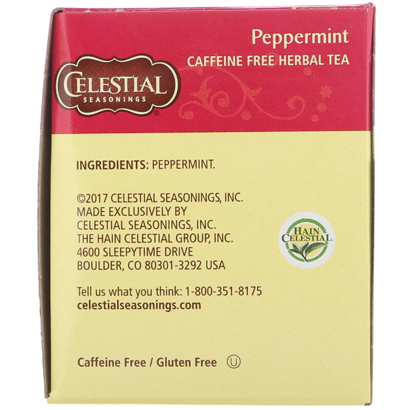 Celestial Seasonings, Herbal Tea, Peppermint, Caffeine Free, 20 Tea