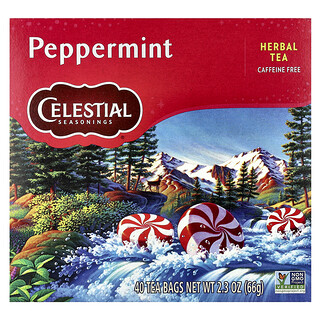 Celestial Seasonings, Herbal Tea, Peppermint, Caffeine Free, 40 Tea Bags, 2.3 oz (66 g)