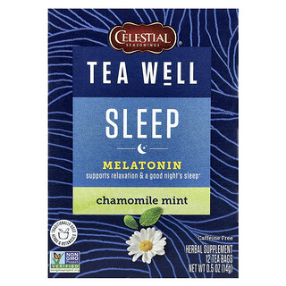 Celestial Seasonings, Tea Well, Suplemento para dormir, Manzanilla y menta, Sin cafeína, 12 bolsitas de té, 14 g (0,5 oz)