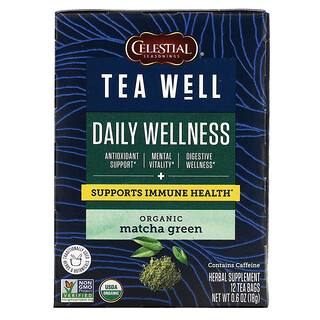 Celestial Seasonings, Herbal Tea, Daily Wellness, Organic Matcha Green, 12 Tea Bags, 0.6 oz (18 g)