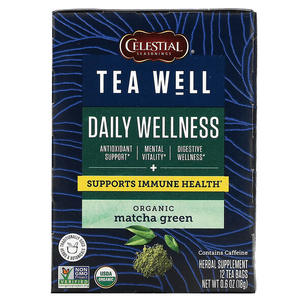 Herbal Tea, Daily Wellness, Organic Matcha Green, 12 Tea Bags, 0.6 oz (18 g)