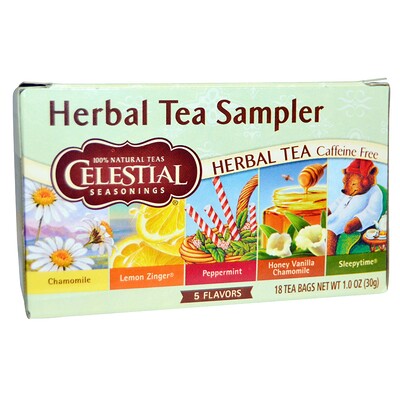 Celestial Seasonings Набор травяных чаев, без кофеина, 5 вкусов, 18 чайных пакетиков, 1,0 унция (30 г)