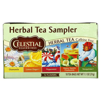 Celestial Seasonings набор травяных чаев, без кофеина, 5 вкусов, 18 чайных пакетиков, 30 г (1,0 унция)