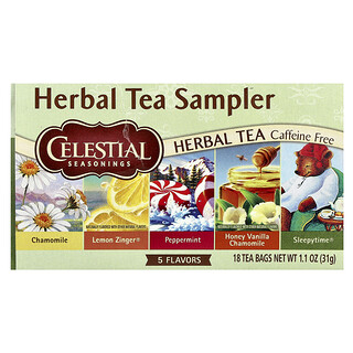Celestial Seasonings, Herbal Tea Sampler, 5 Flavors, Caffeine Free, 18 Tea Bags, 1.1 oz (31 g)
