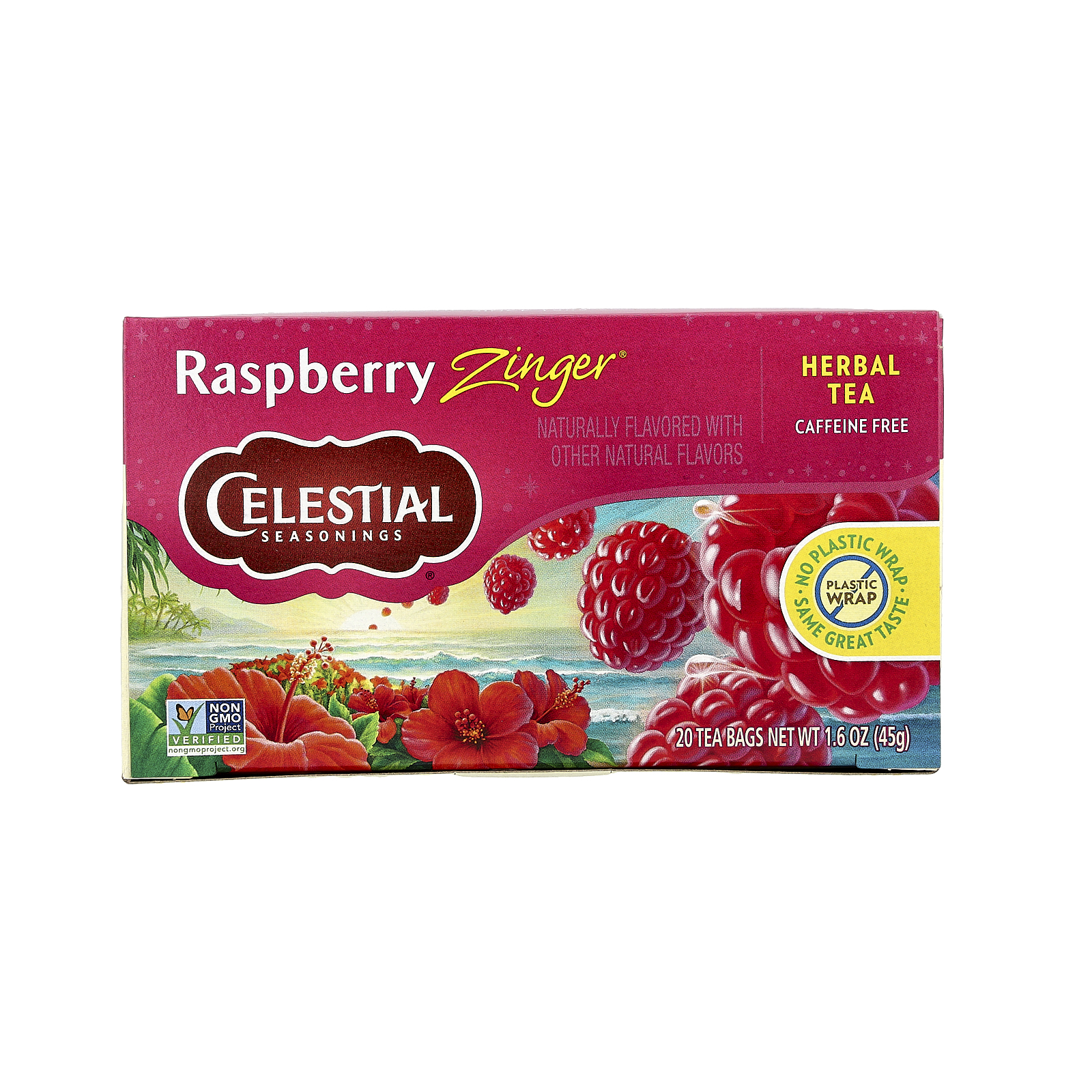 Herbal Tea, Raspberry Zinger®, Caffeine Free, 20 Tea Bags, 1.6 oz