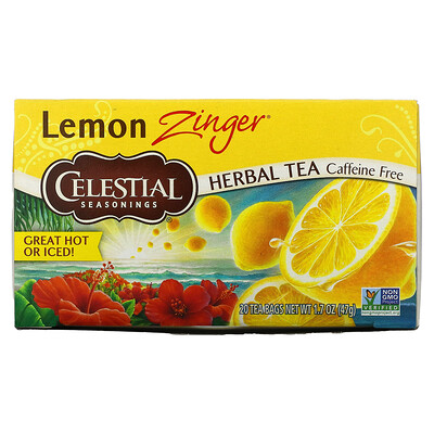 Celestial Seasonings травяной чай, Lemon Zinger, без кофеина, 20 чайных пакетиков, 47 г (1, 7 унции)  - купить со скидкой