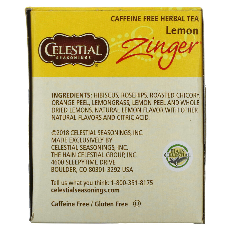 Celestial Seasonings, Herbal Tea, Lemon Zinger, Caffeine Free, 20 Tea