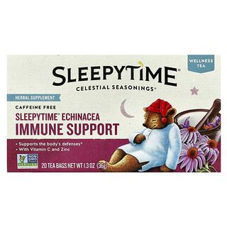 Celestial Seasonings, Wellness Tea, Equinácea para reforzar el sistema inmunitario Sleepytime®, Sin cafeína, 20 bolsitas de té, 36 g (1,3 oz)