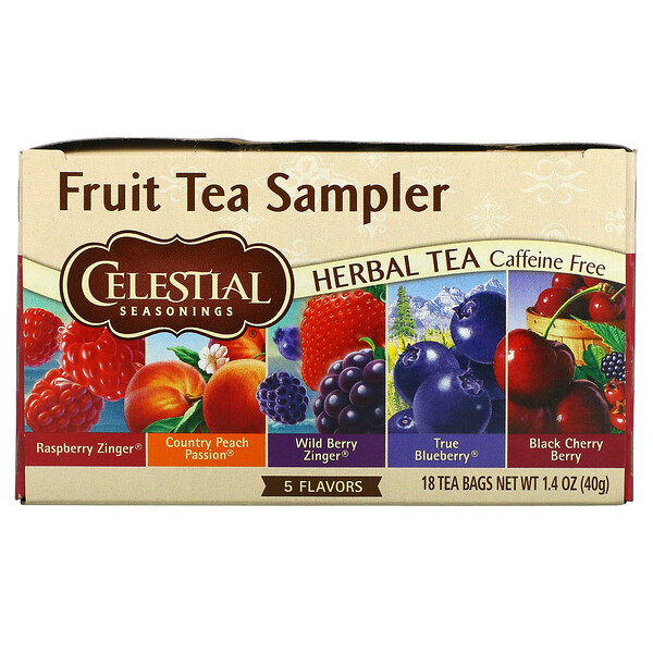 Celestial Seasonings‏, نموذج شاي فاكهة، شاي أعشاب، خالي من الكافيين، 5 نكهات، 18 عبوة شاي، 1.4 أونصة (40 غ)