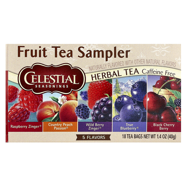 Celestial Seasonings Fruit Tea Sampler, 5 Flavors, Caffeine Free, 18 Tea Bags, 1.4 oz (40 g)