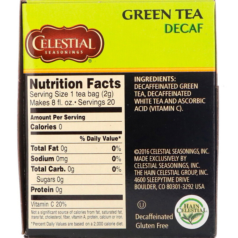 Celestial Seasonings, Green Tea, Decaf, 20 Tea Bags, 1.3 oz (36 g) iHerb