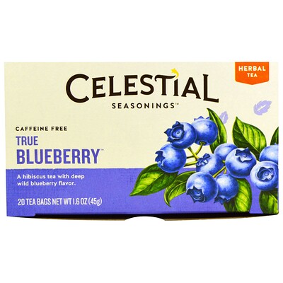 Celestial Seasonings Травяной чай, без кофеина, Черника, 20 пакетиков, 1,6 унции (45 г)