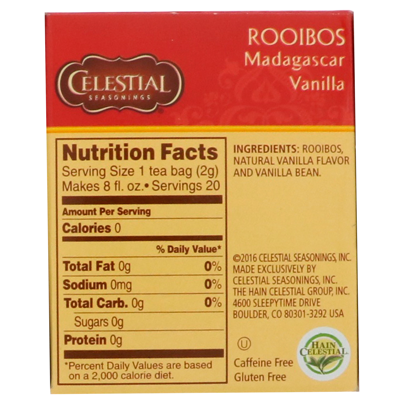 Celestial Seasonings, Rooibos Tea, Madagascar Vanilla, Caffeine Free