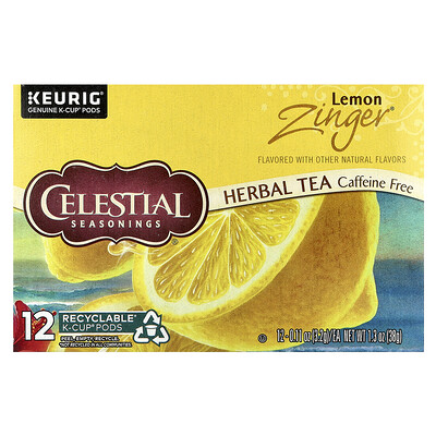 Celestial Seasonings, Té de hierbas, Lemon Zinger®, Sin cafeína, 12 cápsulas de K-Cup, 3,2 g (0,11 oz) cada una