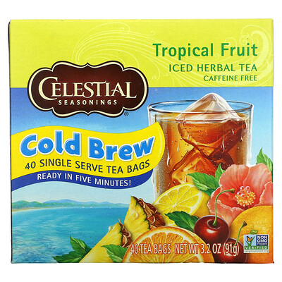 

Celestial Seasonings Холодный травяной чай Iced Herbal Tea, без кофеина, тропический фрукт, 40 пакетиков, 91 г