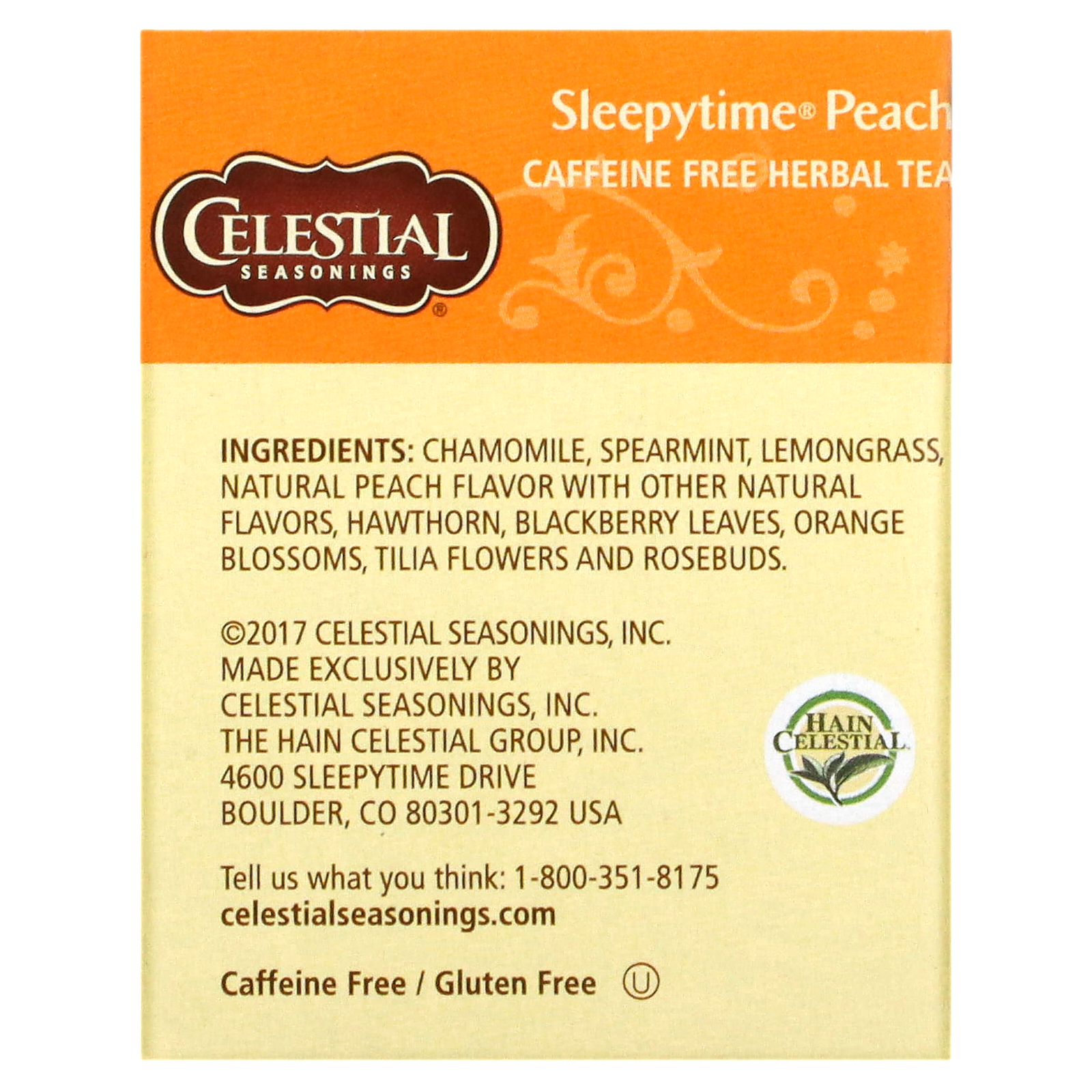 Celestial Seasonings, Herbal Tea, Sleepytime Peach, Caffeine Free, 20