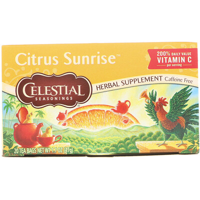 Celestial Seasonings Травяной чай, цитрусовый рассвет, без кофеина, 20 чайных пакетиков, 1,7 унции (47 г)