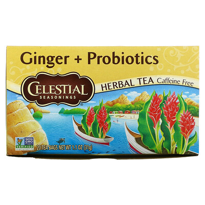 Купить Celestial Seasonings Травяной чай, имбирь + пробиотики, без кофеина, 20 чайных пакетиков, 1, 1 унции (31 г)