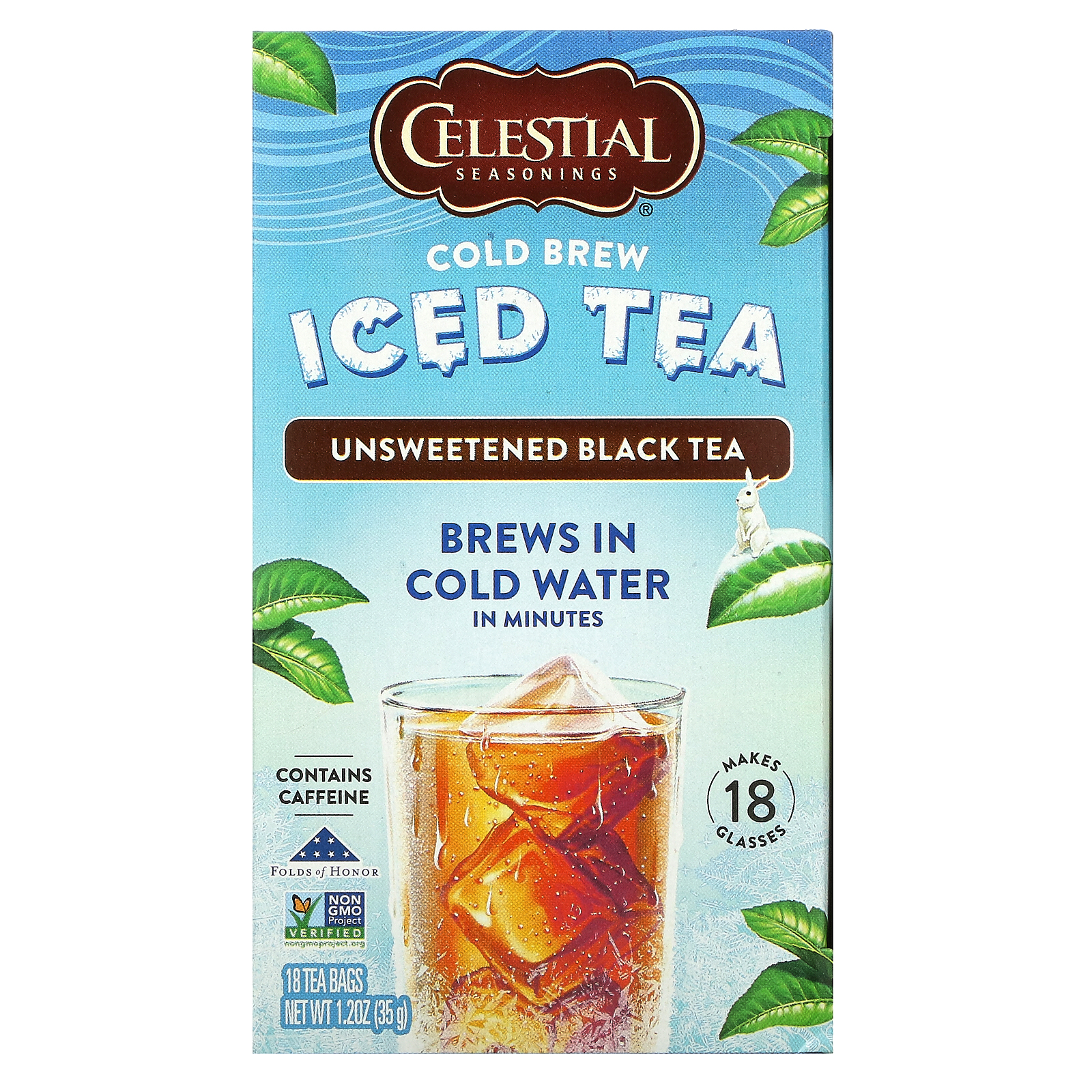 Celestial Seasonings, Cold Brew Iced Tea, Unsweetened Black Tea, 18 Tea Bags, 1.2 oz (35 g)