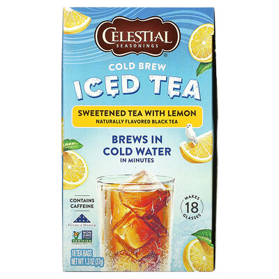 Celestial Seasonings Cold Brew Iced Tea, подслащенный чай с лимоном, 18 чайных пакетиков, 37 г (1, 3 унции)  - купить со скидкой