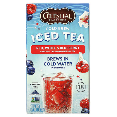 Купить Celestial Seasonings Холодный чай со льдом, красный, белый и голубика, без кофеина, 18 чайных пакетиков, 31 г (1, 1 унции)