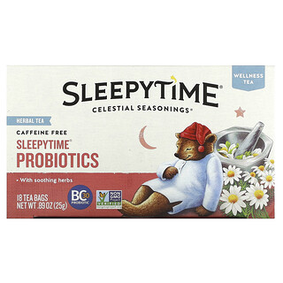 Celestial Seasonings‏, شاي العافية العشبي ، Sleepytime ، بروبيوتيك ، خالٍ من الكافيين ، 18 كيس شاي ، 0.89 أونصة (25 جم)