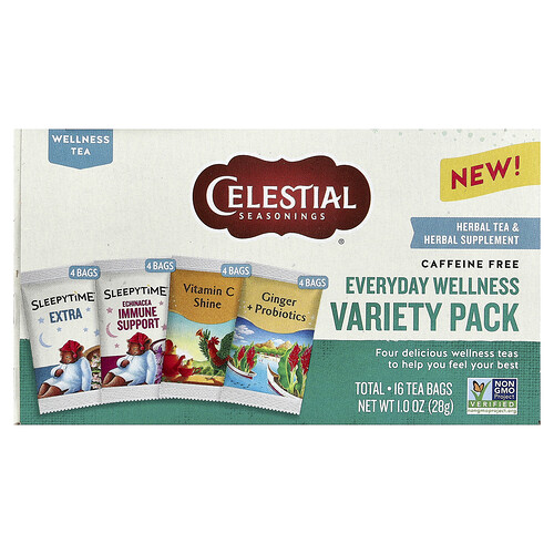 Celestial Seasonings Everyday Wellness Variety Pack, Caffeine Free , 16 Tea Bags, 1 oz (28 g)