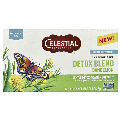 Celestial Seasonings, Mezcla desintoxicante, Diente de león, Sin cafeína, 16 bolsitas de té, 27 g (0,96 oz)