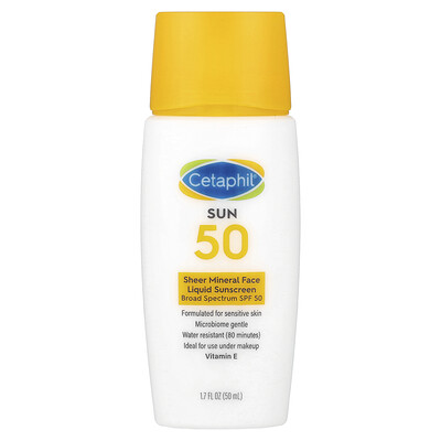 Cetaphil, Protector solar líquido para el rostro Sheer Mineral, FPS 50, 50 ml (1,7 oz. Líq.)