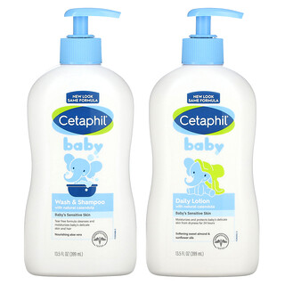 Cetaphil, Bebê, Conjunto de Essenciais para uma Pele Saudável, Conjunto de 2 peças, 399 ml (13,5 fl oz) Cada