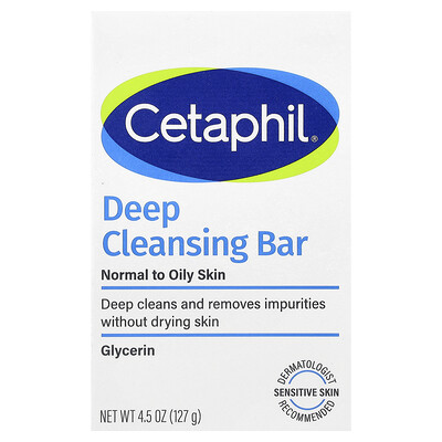 Cetaphil, Barra de limpieza profunda, Piel normal a grasa, 127 g (4,5 oz)