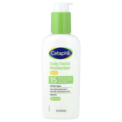 Cetaphil, Daily Facial Moisturizer with Sunscreen, tägliche Feuchtigkeitspflege für das Gesicht mit Sonnenschutz, LSF 15, ohne Duftstoffe, 118 ml (4 fl. oz.)