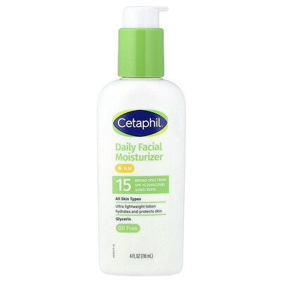 Cetaphil, Humectante facial de uso diario con protector solar, FPS 15, Sin fragancia, 118 ml (4 oz. líq.)