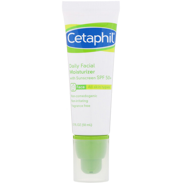 Cetaphil‏, Daily Facial Moisturizer, קרם הגנה מהשמש SPF 50+, קרם לחות יומי לפנים, 50 מ"ל (1.7 אונקיות נוזל)