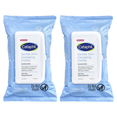 iHerb UK - Cetaphil , Gentle Skin Cleansing Cloths, Fragrance Free, 2 Packs, 25 Pre-Moistened Cloths Each